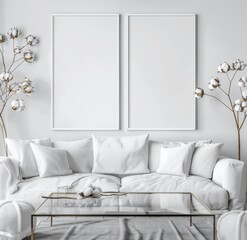 Wall Mural - Light minimalist living room interior close up, Scandinavian interior background, 3D rendering