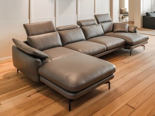 Wall Mural - A large sectional couch with ottoman in a living room, AI