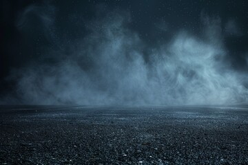 Defocused fog surrounds the smoke on cement floor of a Halloween abstract background