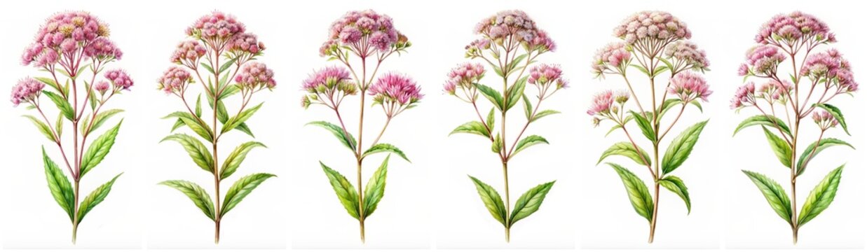 Eupatorium flower watrcolor set isolated on a white background