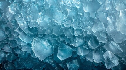 Frosty, cold ice block texture on blue background