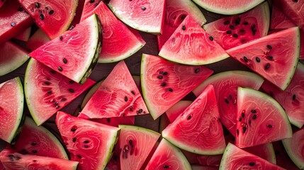 Watermelon slices background. Top view of fresh watermelon slices.