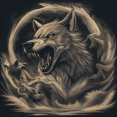 Wall Mural - wolf roaring illustration background