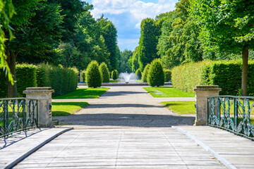 Unique entrance view of famous Herrenhausen Baroque Gardens in Hannover Germeny.