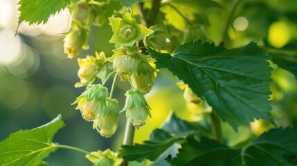 Wall Mural - Hazel Tree Produces Young Green Nuts