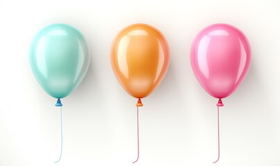Wall Mural - Three Colorful Balloons on a White Background