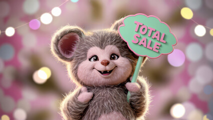 Poster - A stuffed animal holding a sign that says total sale, AI