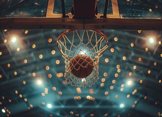 Wall Mural - Basketball Swish Under Nighttime Lights