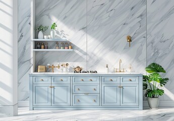 Wall Mural - 3D rendered wall mockup with farmhouse kitchen interior background