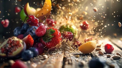 Wall Mural - Dynamic Splash of Fresh Fruits, Generative AI