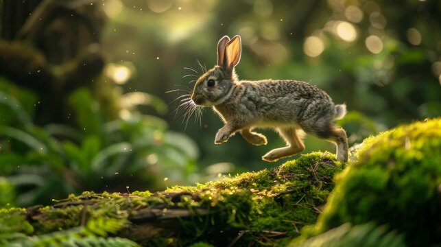 A Cute Rabbit Leaping in the Forest, Generative AI