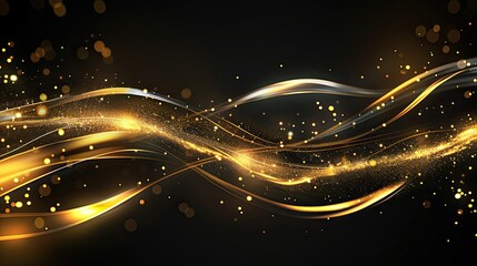 Wall Mural - Glowing gold line with a sparkling lighting effect, creating a sophisticated look on a black background