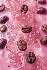 Sticker - Coffee Beans Floating in Pink Liquid With Ice