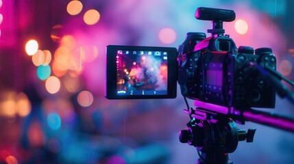 Leinwandbilder - A professional camera captures a vibrant live performance under colorful lights. Generative AI