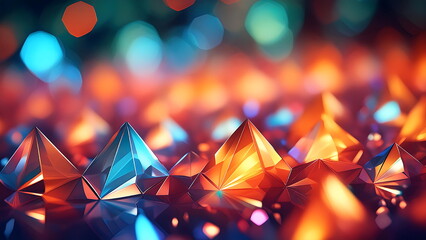 Abstract background of colorful glowing crystals.  Concept of luxury, wealth, success, and elegance. 3D rendered image.