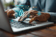 © btiger - Man Typing on Laptop with Padlock Icon Representing Security Data Protection Cyber Technology Online Business Secure Login Internet Network Digital World
