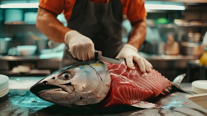 Wall Mural - Chef cutting tuna