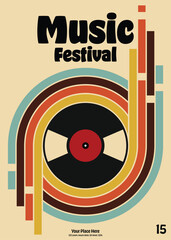 Poster - Music festival poster template design background with vinyl record vintage retro style