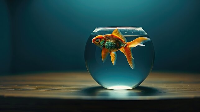 A fishbowl with a goldfish swimming inside