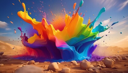 Colorful paint splash in the ground. Rainbow colors element design	