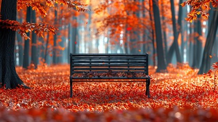 Poster - bench in autumn park HD 8K wallpaper Stock Photographic Image  