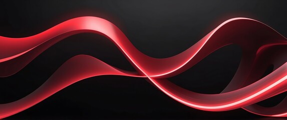 Wall Mural - red glowing curve lines abstract on plain black background banner with copy space