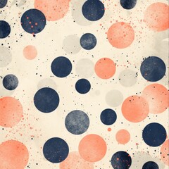 Sticker - Retro grunge polka dot pattern in navy, coral, and white on light cream background, dots randomly scattered