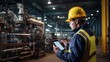 © CStock - A professional engineer with safety gear inspecting machinery in a factory,