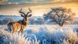 © DigitalArt Max - Majestic african mammal stands resilient amidst winter's chilling winds, glistening eyes fixed on the vast, frosty expanse of the african bushveld landscape.