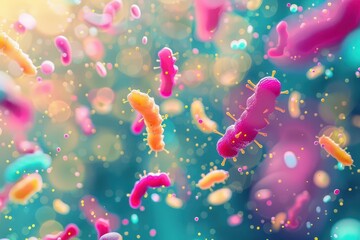 abstract colorful bacteria and probiotics microorganisms on light background science and medicine 3d illustration