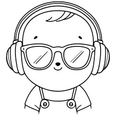 Minimalist Line Art of Baby with Oversized Sunglasses and Headphones