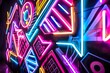 © CatNap Studio - LED-lit neon graffiti art with an 80s theme., isolated white background, Retro 80s synthwave, Photo stock style, clean background, no copyrighted logo, no letters