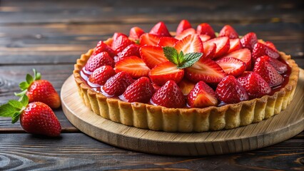 Poster - Deliciously perfect strawberry tart served in a restaurant , food, dessert, pastry, gourmet, fresh, homemade, bakery, delicacy