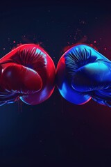 Wall Mural - 3D vector illustration of boxing with red and blue gloves