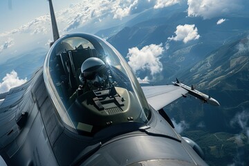 Sticker - a fighter jet flying through a cloudy blue sky