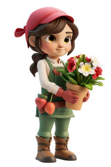 portrait of cute female florist. 3D Cartoon Animation Style.