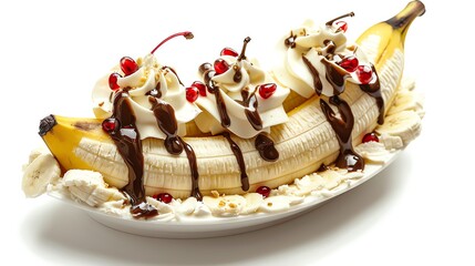 A view of Banana Split isolated white background, studio light for focused advertising