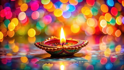 Diwali Diya with colorful background for celebration, Diwali, Diya, Festival, Celebration, Hindu, Tradition, India, Lights