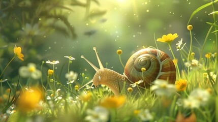 Wall Mural - Cheerful little snail isolated on white background, vector illustration. 