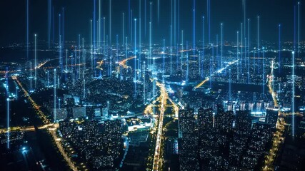 smart Connected city skyline. Futuristic network concept, city Technology