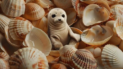 Cute baby seal cartoon on white background. 