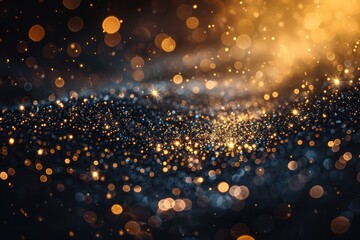 Wall Mural - Defocused Abstract Black and Gold Glitter Background with Fireworks