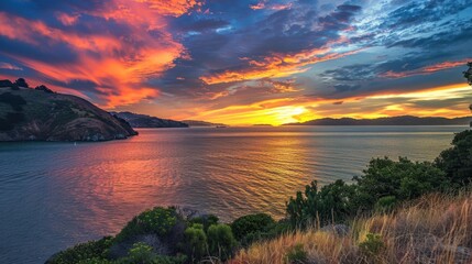 Wall Mural - Vibrant sunset from Angel Island State Park 
