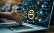 © btiger - User rating service experience on laptop for customer satisfaction review with happy face emoji and five stars online