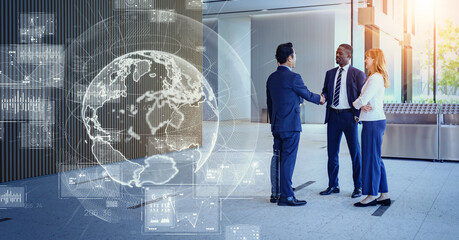 Poster - Multinational business people shaking hands and global network concept