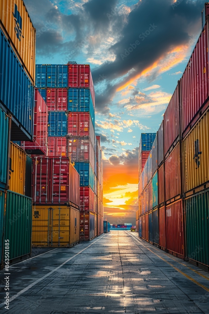 Stacking Cargo Signage Efficient Container Cargo Stacking at Industrial Harbor Portraying ...