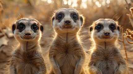 Wall Mural - Three Curious Meerkats Gazing at the Camera