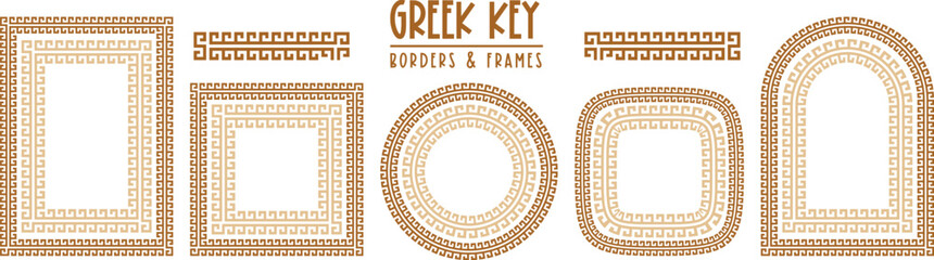 Wall Mural - Greek key pattern, seamless borders collection. Decorative ancient meander, greece border ornament set with repeated geometric motif. Vector EPS10.