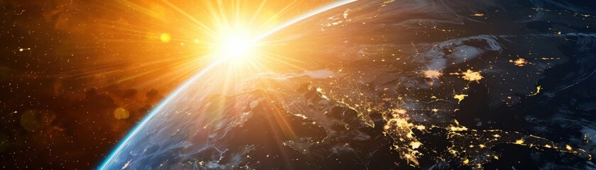 Wall Mural - An image of a globe with the sun setting behind it
