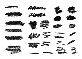 Hand Drawn Texture Strokes with Black Pencil  different sizes. Doodle Charcoal in Grunge style on white background. Stripes, Strokes, Arcs with a dark Marker. Vector illustration for banner, poster.
